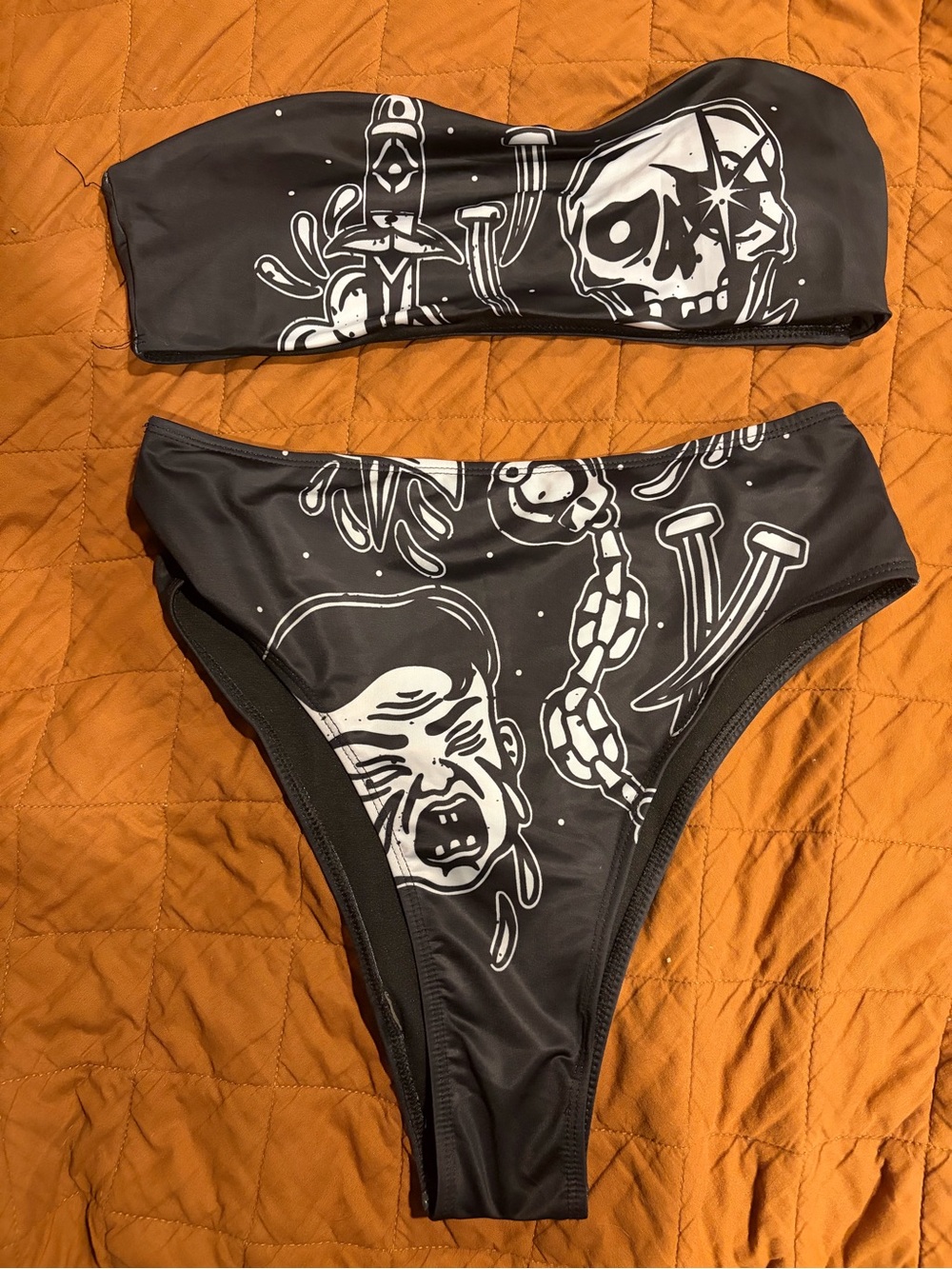 Black Bandeau born dead bikini Set